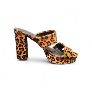 Jeffrey Campbell Leopard Print Tan and Black Platform Mule Heels